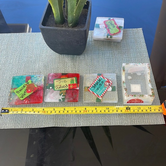 XMAS Handmade Fun and Festive Holiday Square Coaster Set and Holder - Picture 13 of 16